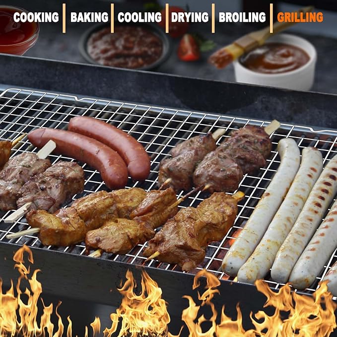 15.8”×9.8” Cooling Rack, 3P Stainless Steel Baking Rack, Oven Safe Cooling Racks for Cooking and Baking, Silver Roasting Rack & Wire Rack & Cookie Cooling Rack for Roasting, Grilling, Drying