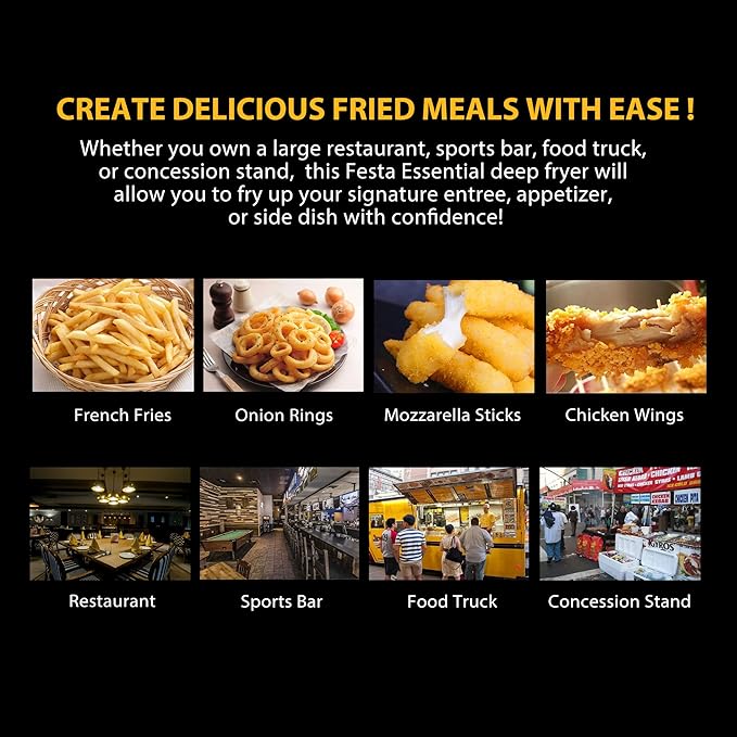 14 Qt. Electric Countertop Commercial Deep Fryer with 6.8 Qt. Basket, for Restaurant and Home - 120V, 1700W, Stainless Steel Build