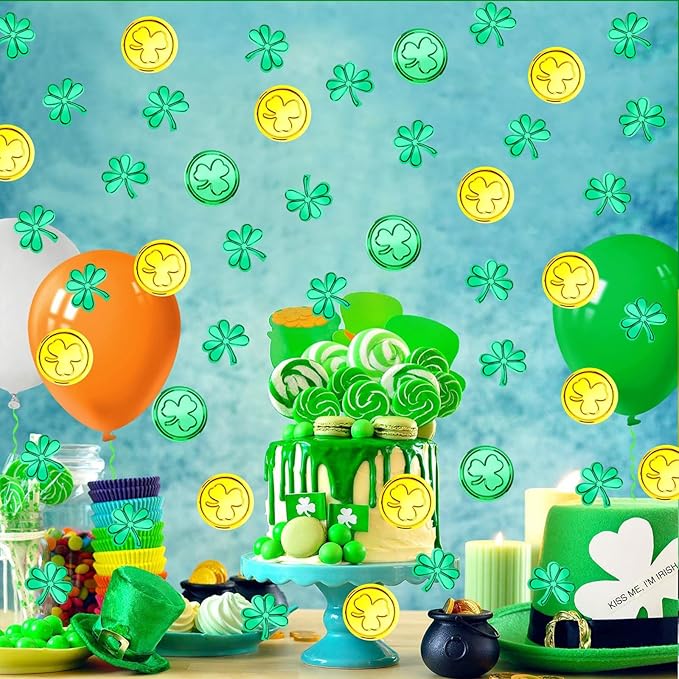 MARFOREVER St. Patrick's Day Shamrock Confetti, Green Gold Shamrock Metallic Foil Glitter Confetti Clover Scatters Table Centerpiece Decorations for St Patrick's Day Party Irish Birthday Supply Favors