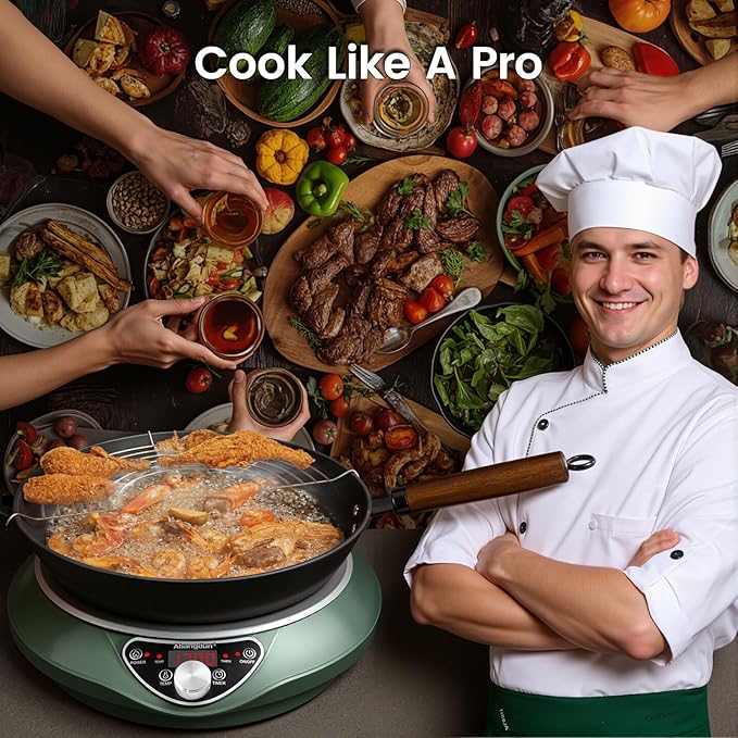 Induction Cooktop,1700W/85V~120V Induction Burner Portable Electric Wok,13-inch Carbon Steel Wok Included