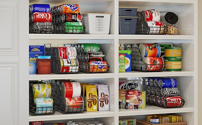 Sonyabecca 6-Pack Can Storage Organizer Pantry, Stackable Kitchen Canned Food Holder With Handles, Can Organizer For Pantry Countertop Cabinet, Beverage Drink Pop Soda Can Dispenser Patent Pending