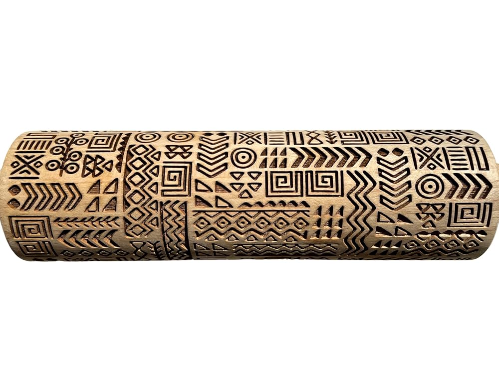 TRIBAL Embossing Rolling Pin. Laser Engraved Dough Roller for Embossed Cookies or Pottery by Algis Crafts