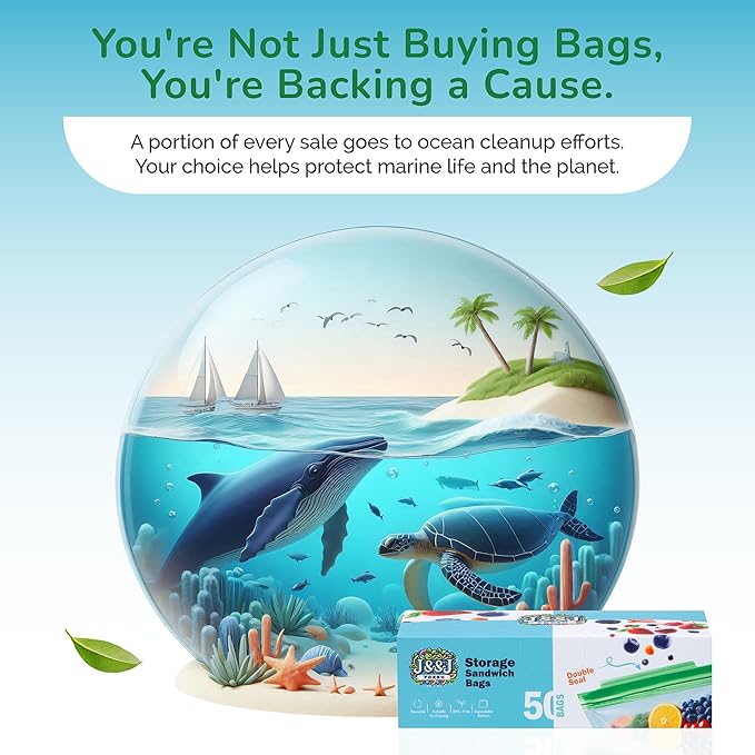 J&&J Fresh Sandwich Zipper Bags, 50 Pack β Reusable, BPA-Free, Leakproof β Expandable Bottom, Microwave-Safe, Strong Seal with Zipper Lock β Food Storage For Freezer, Fridge, Lunch, Durable & Washable