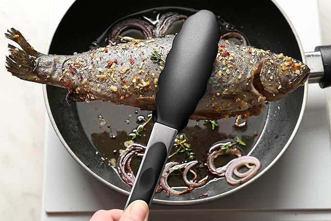 2 Pack Black Kitchen Tongs, Premium Silicone BPA Free Non-Stick Stainless Steel BBQ Cooking Grilling Locking Food Tongs, 9-Inch & 12-Inch