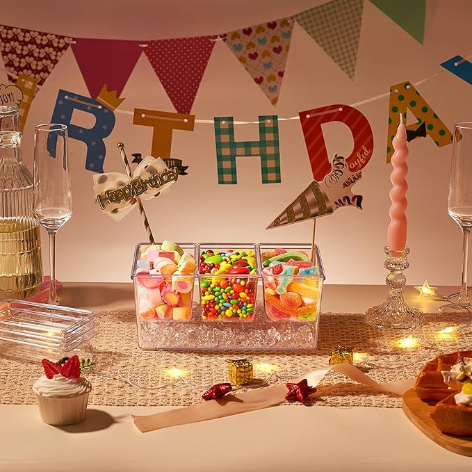 Lifewit Taco Bar Serving Set for Party with 3 Containers(2.5 Cup) & Components, Large Ice Chilled Condiment Caddy Organizer, Garnish Serving Tray Platter for Mimosa Bar Accessories, Fruit, Salad, Food