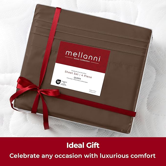 Mellanni Twin XL Sheets Set - 3 PC Iconic Collection Bedding - Hotel Luxury, Extra Soft, Cooling Bed Sheets - Wrinkle, Fade, Stain Resistant (Twin Extra Long, Brown)