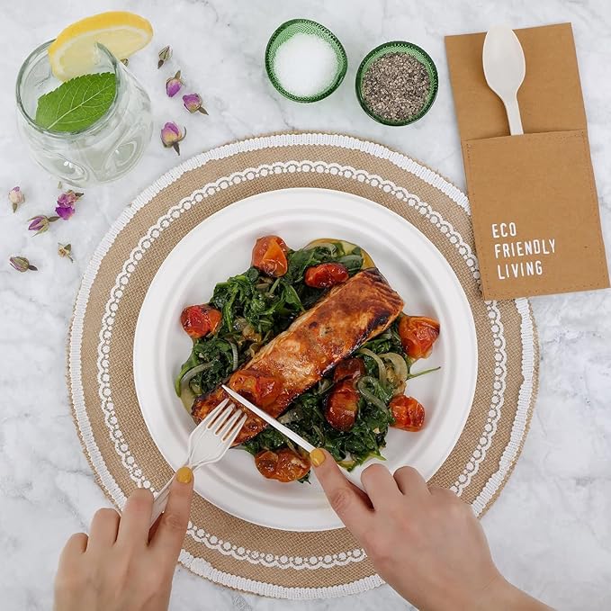 125 PCS 100% Compostable 9 in Paper Plates, Heavy Duty Disposable Plates, Eco Friendly Dinner Plates, Biodegradable Plates Made of Sugarcane Fiber