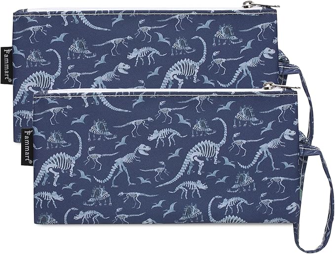 Reusable Sandwich Bag/Snack Bag for Kids & Adults, Dual Layer Lunch Bag with Handle, Washable, Food Safe, BPA Free (2-Pack, Dinosaur Fossil)
