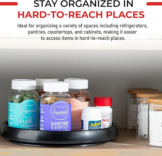 Oizeir 10 Inch Lazy Susan (Set of 4) - Non-Skid Turntable for Cabinet to Maximize Storage and Simplify Accessibility in Kitchen, Bathroom, and Pantry Spaces (Black)
