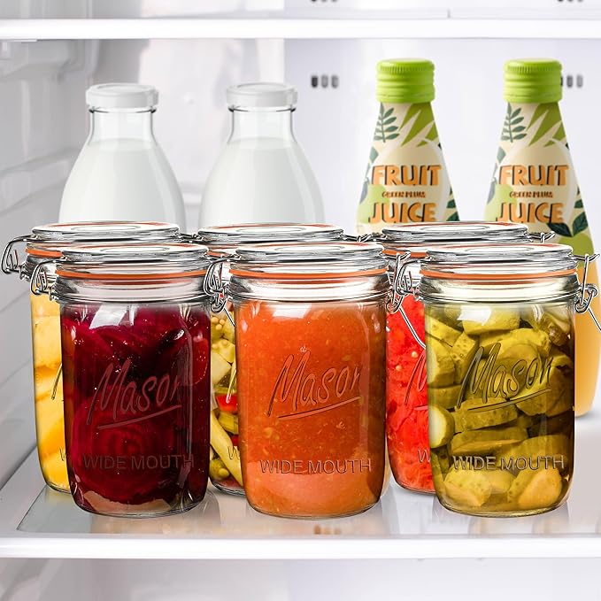 24oz Wide Mouth Mason Jars – 6 Pack Glass Jars with Airtight Lids for Canning, Pickling, Meal Prep, Jam, Jelly, Overnight Oats & DIY Projects