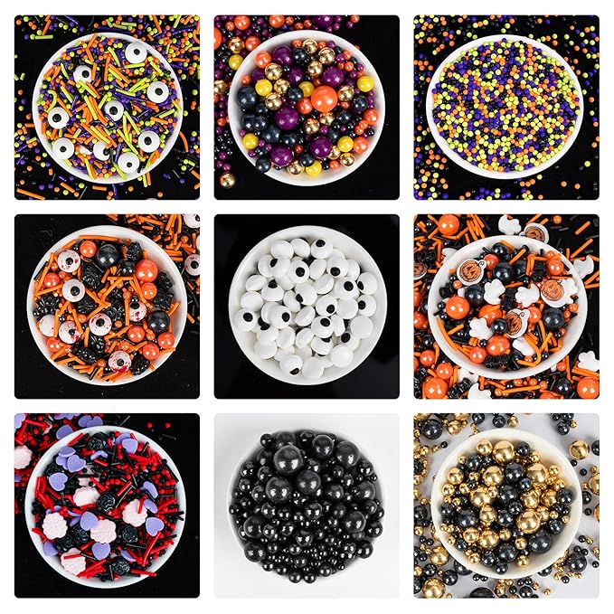 Edible Halloween Pumpkin Sprinkles,Orange Pearls Mix White Ghost,130g/4.58oz,Black Bat Monster,Pearls and Jimmies Mixed,Perfect for Cake Decorations, Baking, Ice Cream, Cookies, Cupcake Topper,Halloween Supplies Children's Party