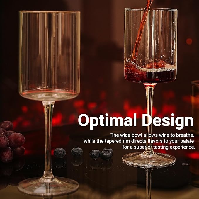 MICHLEY Square Crystal Wine Glasses Set of 2-15.5 oz large Long Stem Glassware Red/White Glasses Drinkware Perfect Gifts for Women, Wedding,Birthday Decorations