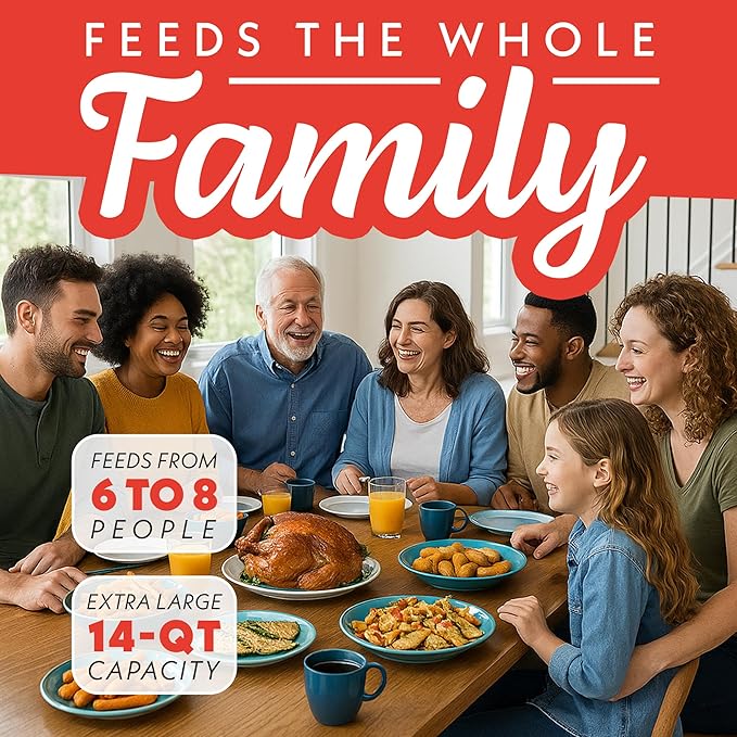 Gourmia Air Fryer Toaster Oven Combo - All-in-One 14-Quart Digital Air Fryer Toaster Oven with Rotisserie & Dehydrator – 12 Presets, Guided Cooking Prompts, 1750W, Dishwasher-Safe Accessories