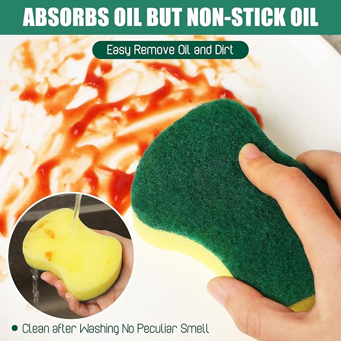 Tanlade 90 Pcs Individually Wrapped Sponges Kitchen Bulk Non Scratch Scouring Sponges for Dishes Household Cleaning Travel Apartments Hotel Car (Yellow Green)