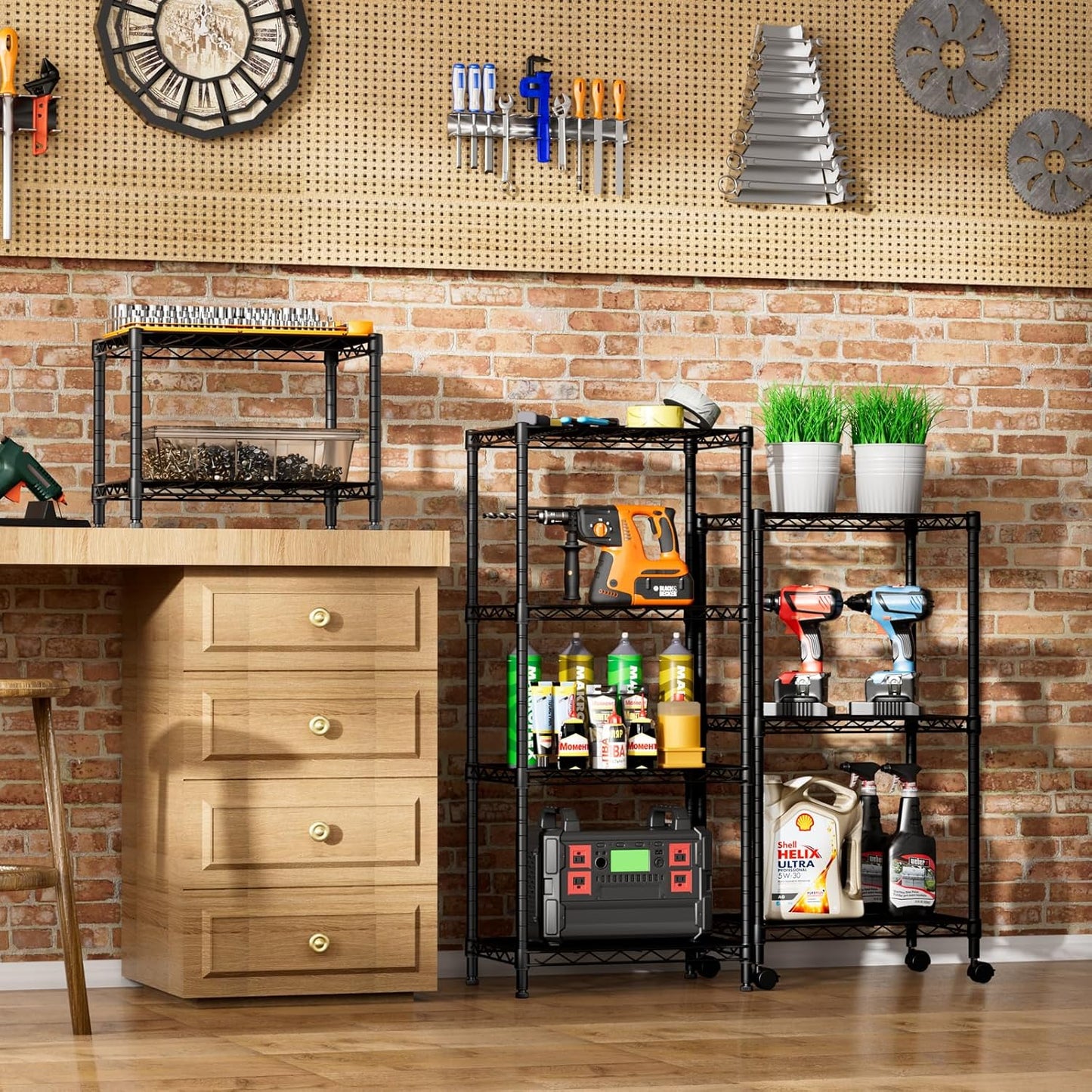 SINGAYE 2 Small Wire Shelves Kitchen Pantry Close Home Organizers and Storage Bathroom Shelf Laundry Room Organization Adjustable Book Metal Garage Shelving Unit