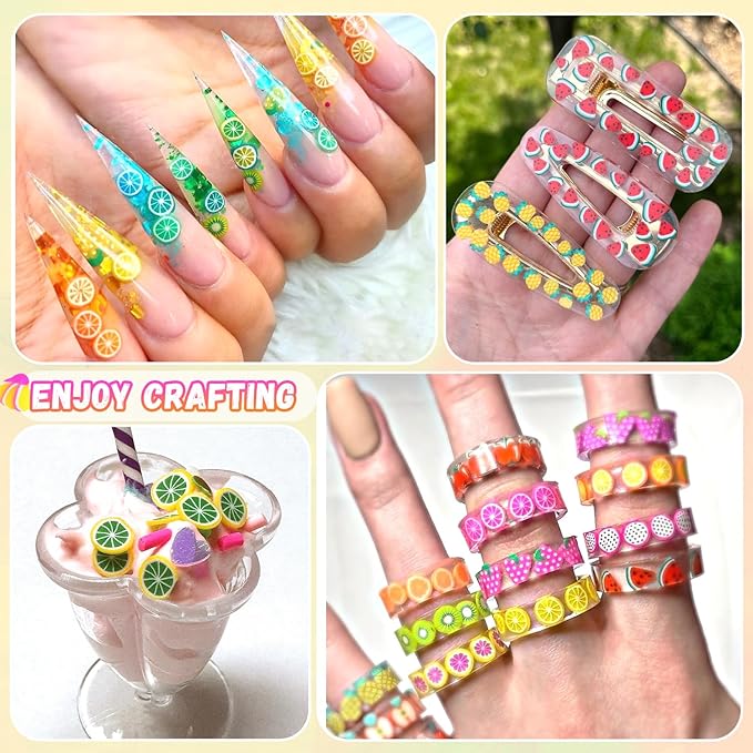 24-Grid Fruit Slice Polymer Clay Cute Slime Add Ins for Nail Art, Kawaii Scrapbooking Embellishments & Lip Gloss, Cellphone Decorations Bulk Slime Mix Ins Assorted Fruits Accessories for DIY Crafting
