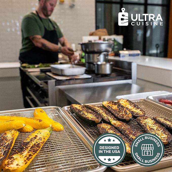 Ultra Cuisine Stainless Steel Baking Rack - 10x14.75 inch Jelly Roll Pan Wire - Oven Grill Sheet Pan - Oven Safe - Dishwasher Safe - Heavy Duty Wire Cooling Rack for Cooking Baking and Roasting