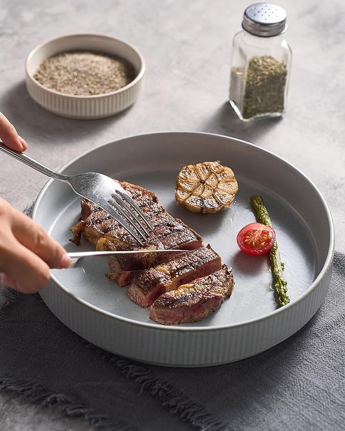 famiware Star 7.5" Pasta Bowls Set, Salad Bowl Set of 6, Double Reactive Glaze, Stackable, Perfect for Your Friend for Housewarming, Thanksgiving, Christmas, Light Gray