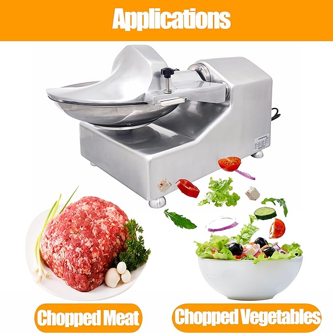TECHTONGDA 110V Commercial Food Processor Electric Food Cutter Meat Vegetable Chopper Grinder Machine with 5.5L Capacity for Vegetables Fruits Meat Grains Peanut Ginger Garlic