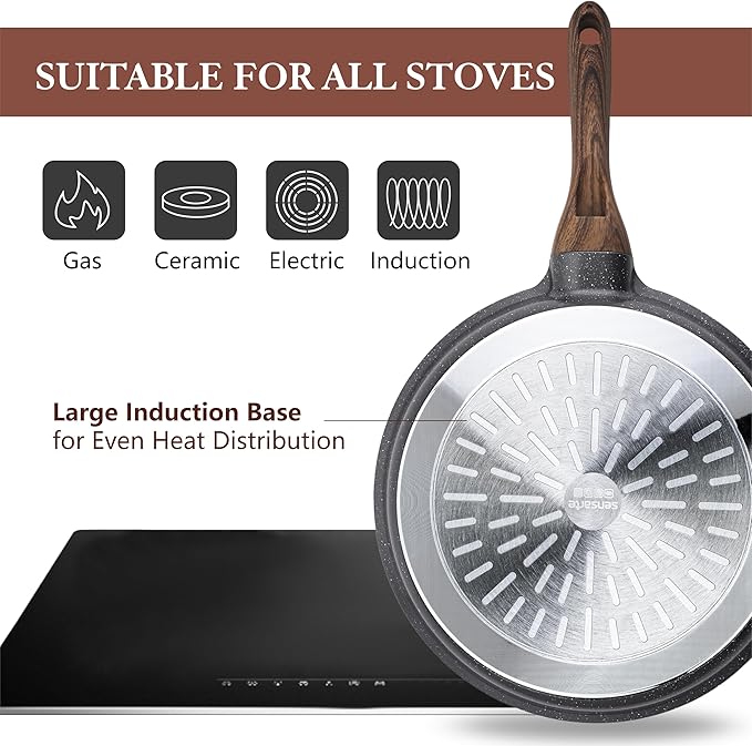 SENSARTE Nonstick Cookware Set 13-Piece, Non Stick Pots and Pans Set with Swiss Granite Coating, Healthy Kitchen Cooking Set, Stay-Cool Handles, PFOA Free