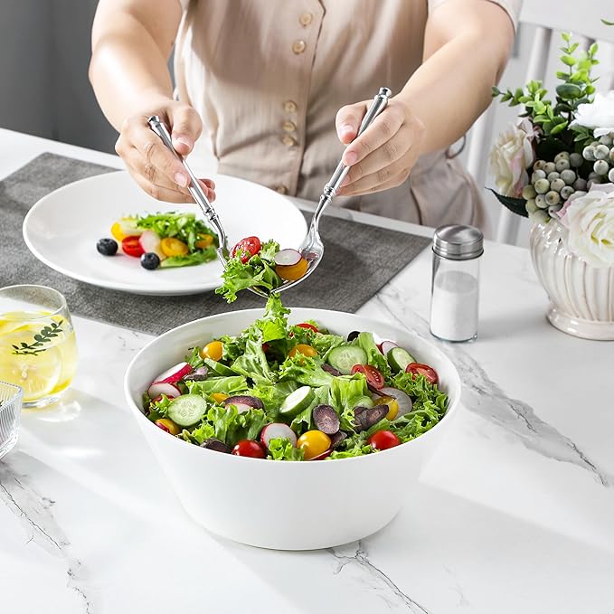 MALACASA Serving Bowls, 105 OZ Large Salad Bowls Set of 2, Porcelain White Bowls for Kitchen, Large Bowl for Salad, Soup, Pho and Fruit, Ceramic Serving Bowls for Party, Microwave Safe, Series Regular