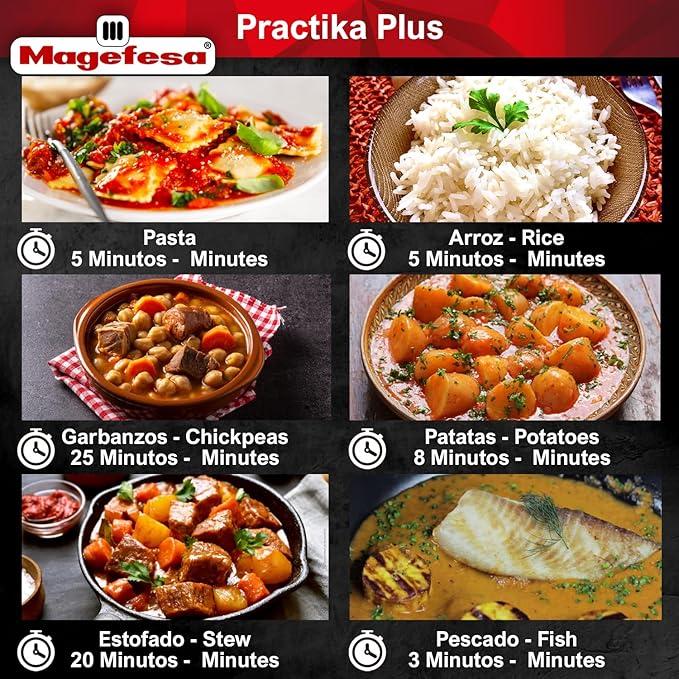 Magefesa Practika Plus Pressure Cooker, 4.2 & 6.3 Quart, 18/10 Stainless Steel, Induction-Compatible, Superior Heat Distribution, Encapsulated Diffuser Bottom, 5 Safety Systems