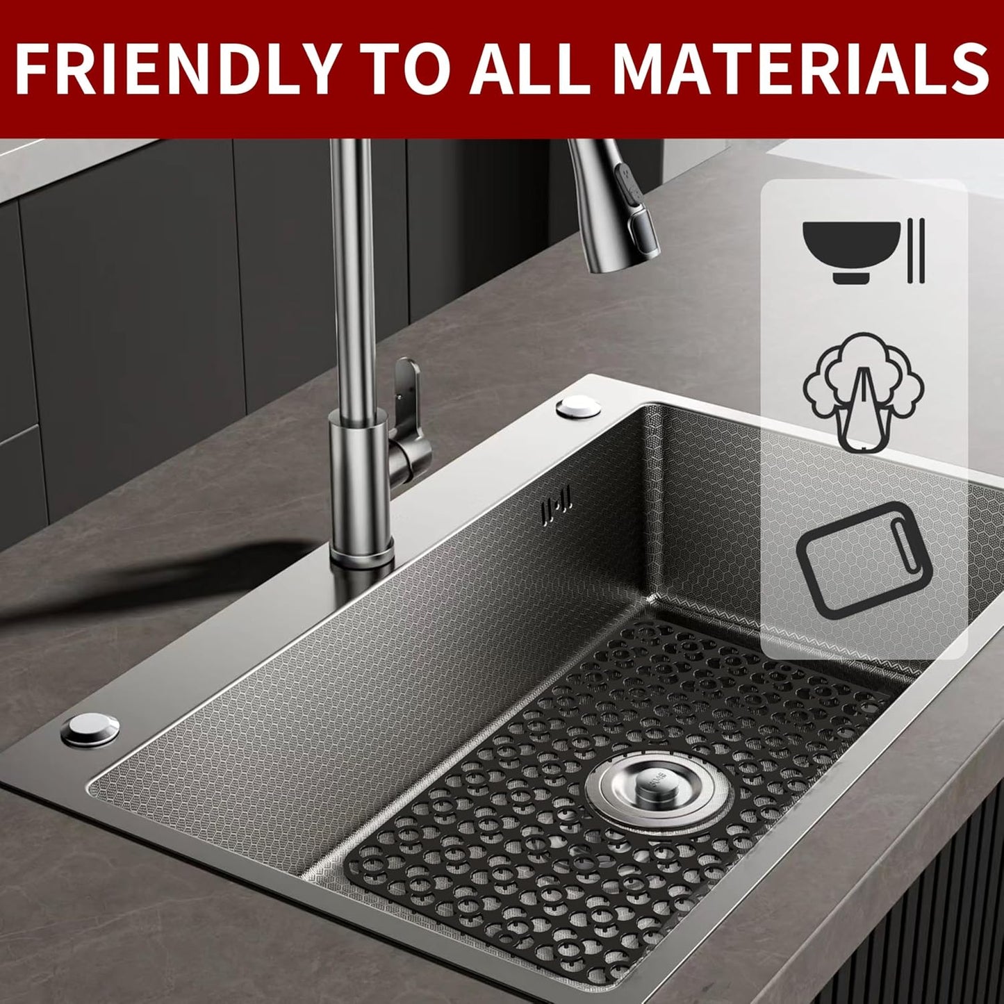 WAFT YEARN Sink Mats Sink Protectors Dish Racks Dishwasher Safe Grid Mats for Kitchen Sink Silicone Protect Sink from Stains Damage Scratches Non Slip Heat Resistant Rust Resistant 16"X12.5" Black