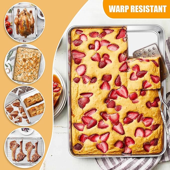Homikit Baking Sheet Pan with Rack Set, 18" x 13" Nonstick Half Cookie Sheets for Baking Cooking Tray with Wire Cooling Rack, Stainless Steel Bakeware Bacon Pans for Oven Toaster, Dishwasher Safe
