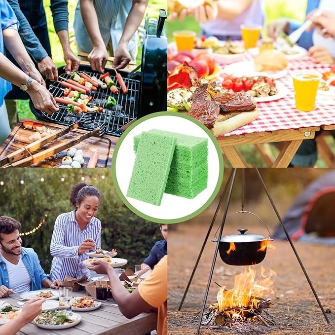 Zhengmy 100 Pieces Kitchen Sponge Bulk Natural Sponges for Dishes Compressed Wood Pulp Sponges Cleaning Sponge Without Scratching for Kitchen Bathroom, 3.9 x 2.4 x 0.12 Inch (Green)