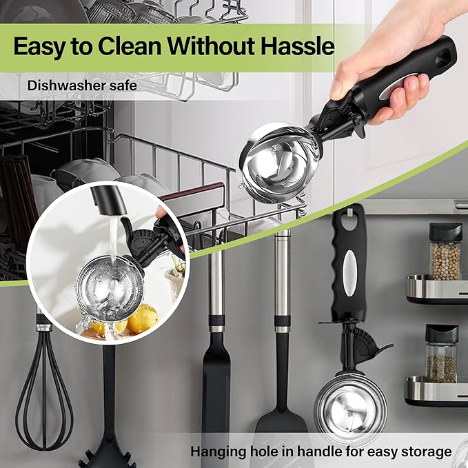 Ice Cream Scoop Set, Cookie Scoop set of 3, 3.25 Tbsp/ 4.9 Tbsp / 6 Tbsp Ice Cream Spoon with Trigger, Cookie Dough Scoop, Portion Scoop 1.63 oz, 2.45 oz, 3oz