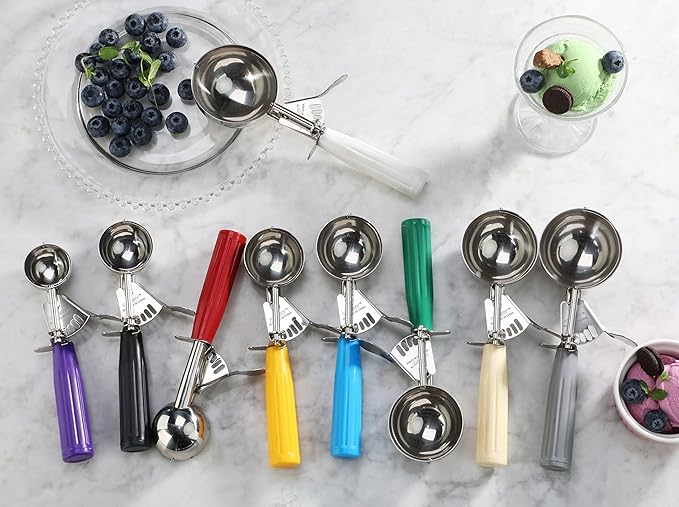 New Star Foodservice 537713 Commercial-Grade Thumb Press Food Disher/Ice Cream Scoop, 18/8 Stainless Steel, 2 oz, Size 20, Orange