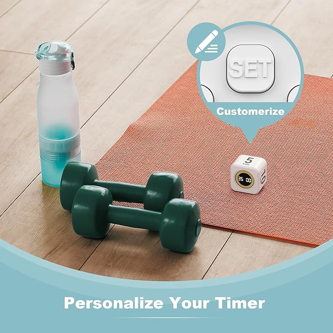KADAMS Pomodoro Cube Timer Productivity Visual Timer - 5/10/25/50 Min Rotating Countdown, Customize Countup Silent Mode- for Work Study Cook Workout Kitchen Back to School Classroom (White)