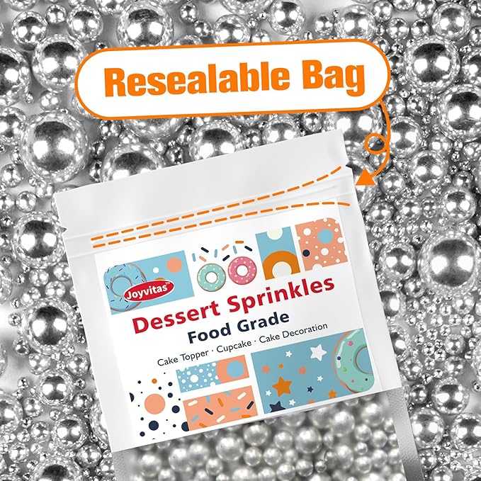 Silver Pearl Sugar Sprinkles for Cake Decorating, 150g/5.29oz Mix Size, Edible Candy Pearls, Cake Decorations, Cupcakes & Cake Toppers, Holiday, Wedding Party, Easter, Christmas Supplies