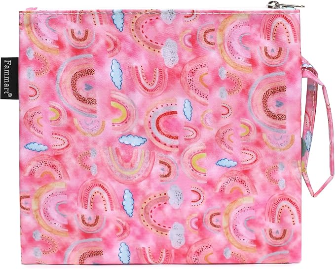 Reusable Sandwich Bag/Snack Bag for Kids & Adults, Dual Layer Lunch Bag with Handle, Washable, Food Safe, BPA Free (1-Pack, Rainbow)