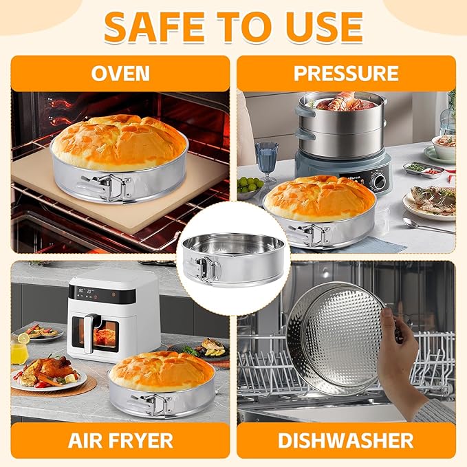 Aufind Springform Pan Set for Baking (9,10inches), 304 Stainless Steel Springform Cake Pan with Removable Bottom, Cheesecake Pan with 50PCS Parchment Paper for Pie Cake Pizza and Quiches