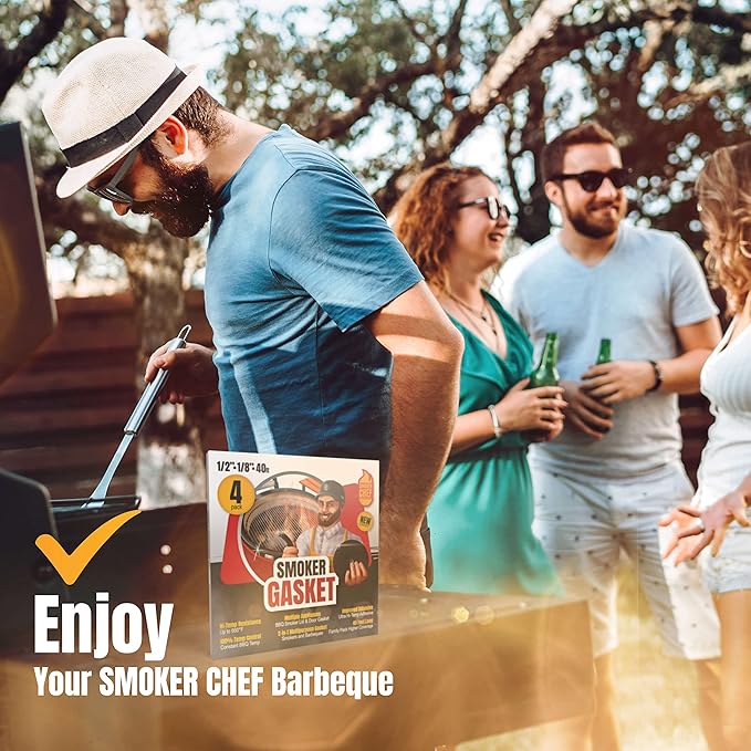 XXL 40 FT Grill Gasket for Smokers - Black 1/2’’ x 1/8’’ Hi Temp Seal Smoker Gasket – 4-Pack x 10 FT Self Stick Black Nomex Fire Tape BBQ Lid – Bbq Grill Smoker Accessories Gifts for Men