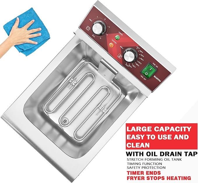 Deep Fryer 12L Large Electric Fryer with Oil Drain and Timer Deep Fryer with Basket and Lid Stainless Steel Countertop fryer Commercial Fryer for Restaurant and Home Kitchen 120V 1750W