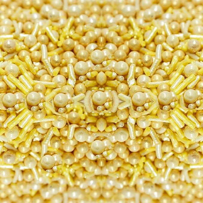 Confect Gold Pearl & Rod Sprinkles Mix – Metallic Edible Pearlized Sugar Balls for Cake Decorating, Cupcakes & Desserts | Vegan, Gluten-Free, Nut-Free, Soy-Free, Dairy-Free, Palm Oil-Free- 4.2 Oz