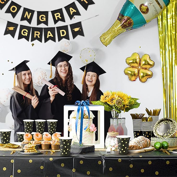 AIRE 175PCS Black and Gold Plates Party Supplies Dinnerware Sets for 25 Guests, Disposable Paper Party Plates, Dessert Plates, Cups, Napkins, Plastic Spoons, Forks, Knives for Wedding, Birthday