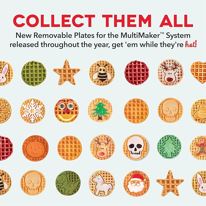 DASH Multimaker Mini System - Waffle Maker with Five 4” Removable Plates: Waffle Iron & Griddle, 3-in-1 Mini Waffle Maker for Kids and Families – Nonstick Surface, Just Add Batter (Red)