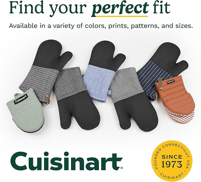 Cuisinart Kitchen Oven Mitts – Heat-Resistant Kitchen Mitts for Oven with Non-Slip Neoprene Palm, Long Cuff, and Cotton Filling – Durable Oven Gloves for Cooking, Baking, & Grilling (Chambray)