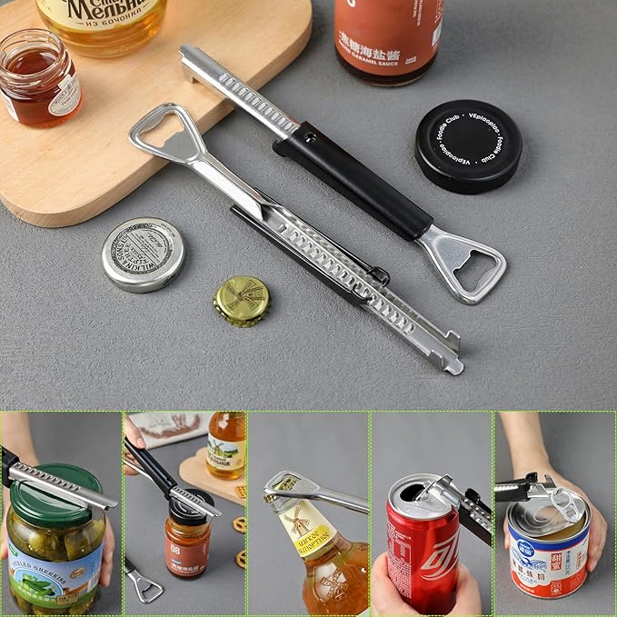 Jar Opener - 2 in 1 Adjustable Stainless Steel Jar Opener for Seniors with Arthritis - Lid Opener and Bottle Opener set with Jar Opener Gripper Pad