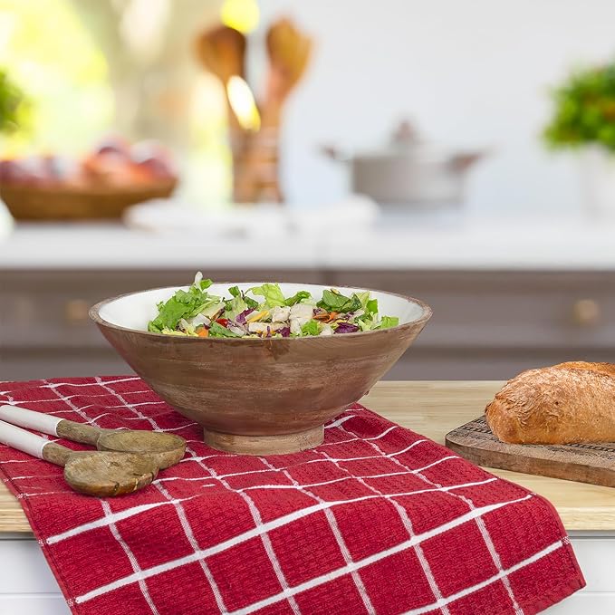 AuldHome Design Wooden Salad Bowl Set (Large Serving Bowl w/Utensils); Salad Serving Set in Mango Wood