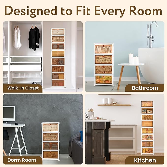 Quik Box Sport 4-Tier Stackable Storage Organizer - 24 Gallon Capacity Collapsible Bins with Magnetic Doors, Space-Saving Vertical Storage for Bedroom, Closet, Dorm Organization