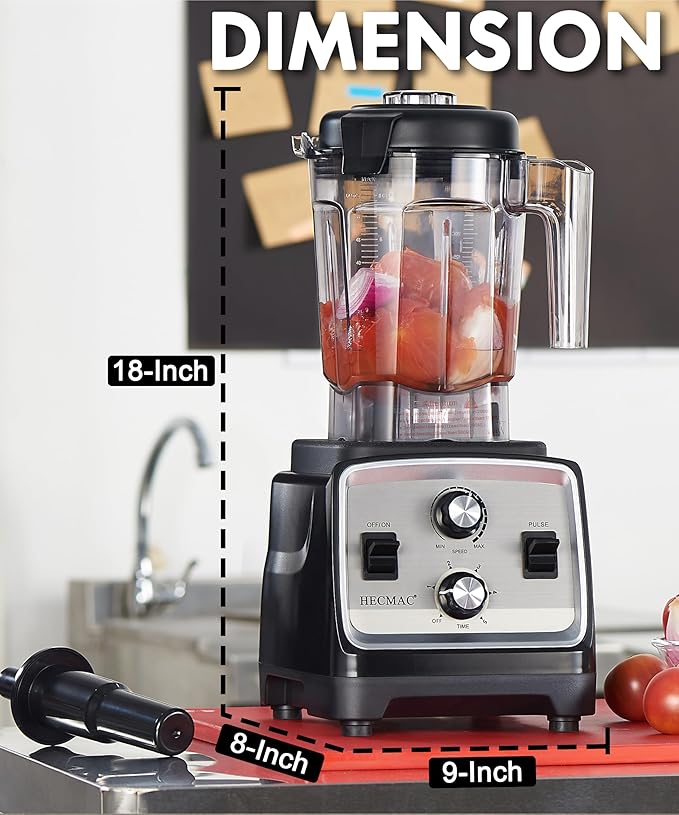 HECMAC 3-Peak HP Blender - 2200W Max/1400W Rated, 68oz BPA-Free Pitcher, Easy to Use, Self-Clean, Tamper - Smoothies, Ice Crush, Frozen Drinks, Food Prep - Home & Commercial, 110V