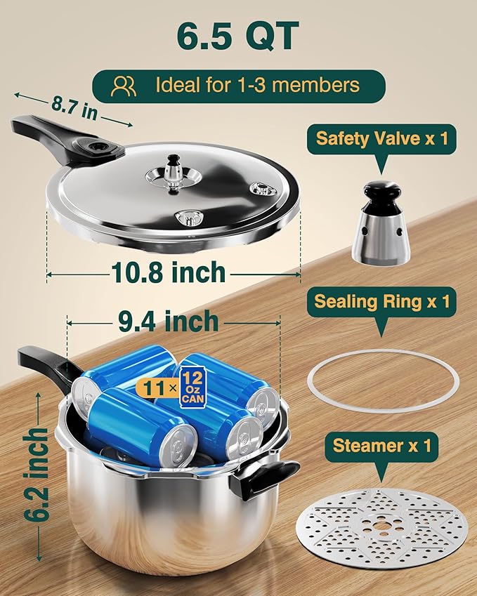 WantJoin Pressure Cooker, 6 Quart Stainless Steel Pressure Canner, Induction Compatible Cookware with Spring Valve Safeguard Devices,Compatible with Gas & Induction Cooker