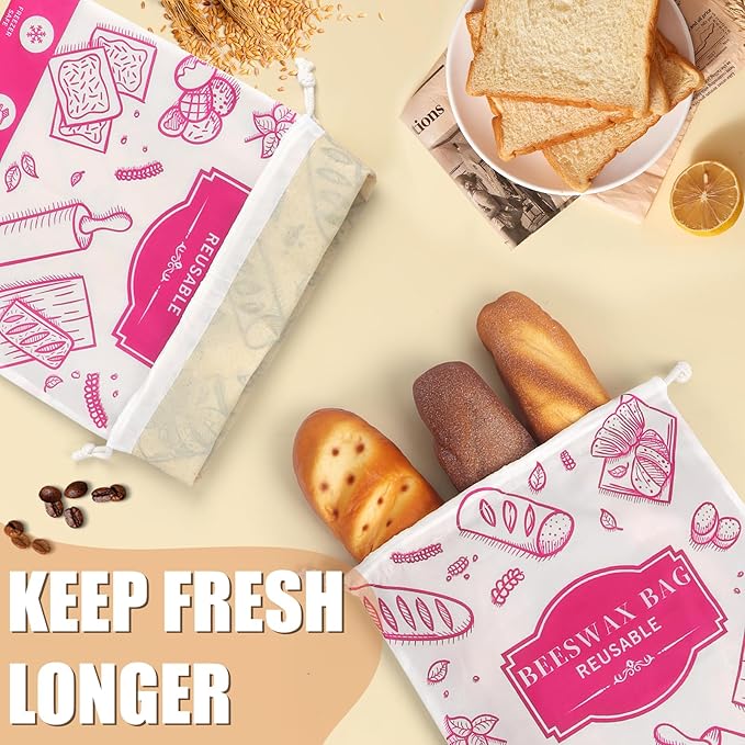 2-Pack Beeswax Bread Bags for Homemade Bread, Rose Pink Reusable Sourdough Storage Bags with Premium Beeswax Coating for Loafs Baguette Fresh Keeping,Great Homesteading Essentials and Baking Gifts.