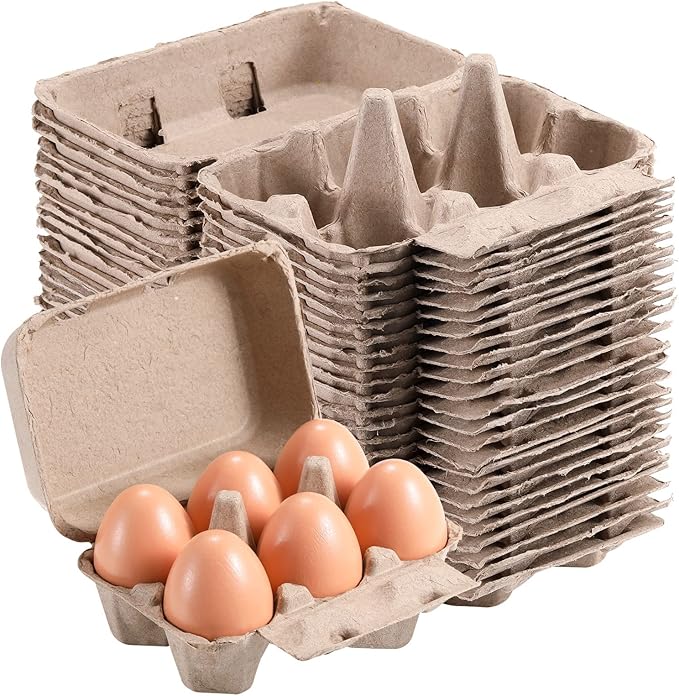 Half Dozen Vintage Egg Cartons 50 Pack, Blank Natural Pulp Egg Cartons 6 Count for Chicken Eggs Reusable, Storage Tray Strong for Holds Up to Six 6 Huevo Carton Cardboard Paper Holder Container