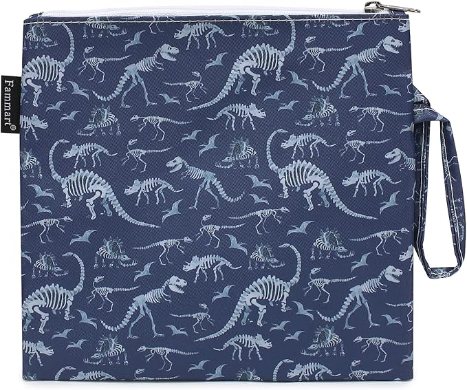 Reusable Sandwich Bag/Snack Bag for Kids & Adults, Dual Layer Lunch Bag with Handle, Washable, Food Safe, BPA Free (1-Pack, Dinosaur Fossil)