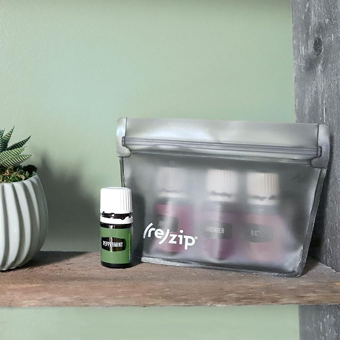 (re) zip 3-Piece Stand-Up Reusable Bag Kit | BPA-Free, Food Grade, Leakproof, Travel Friendly, Freezer and Dishwasher Safe | Quart (1), 2-Cup (1), Snack Size (1) | Solid Gray